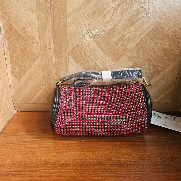 Brand New Glamorous Red Metallic Clutch with Textured Finish - Picture 3 of 5